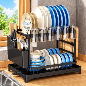 2-Tier Dish Drying Rack with Drainage Tray, Cup Holder & Cutlery Organizer product image